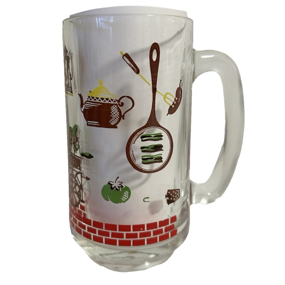 50s Hazel Atlas Americana Series Beer Mug Glass Stein Kitchen Cookout Set 2 MCM